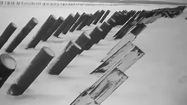 Противотанковые «ежи» на подступах к Москве. Кадр кинохроники